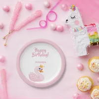 Birthday pink princess swan white baby girl paper plates