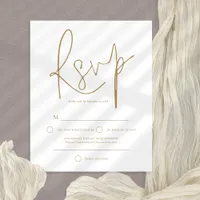 Budget Simple Gold White Wedding RSVP