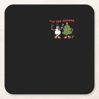 Tis The Season Christmas Tree Pals Classic Trendy  Square Paper Coaster