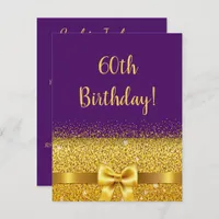 60th birthday purple gold bow elegant invitation