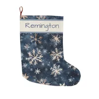 Simple Dark Blue with Snowflakes Large Christmas Stocking