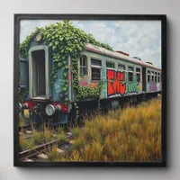 Ivy and Graffiti  Covered Abandoned Train  Peel And Stick Photo Tile