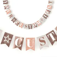 custom text rose gold birthday party or shower bunting flags