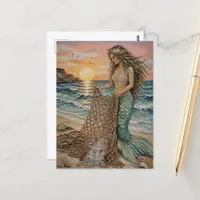 Mermaid With Fishing Net Collage Postcard
