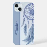 Blue watercolor dreamcatcher feathers iPhone 15 plus case