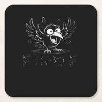 Crow, Retro F-Caw-F Bird Crow Funny Crow Bird Cawi Square Paper Coaster