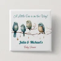 Whimsical Birds on Branches  Pastel Baby Shower Button