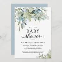 Dusty Blue Botanical Eucalyptus Baby Shower Invitation
