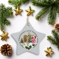 Vintage Star Ornament Girl with Toy Horse Scene