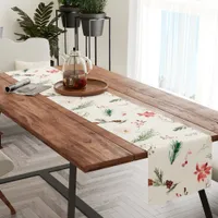 Elegant Boho Poinsettia Greenery Christmas Winter Short Table Runner