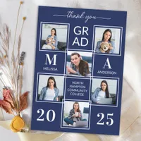 Graduate 6 Photo Personalized Navy Blue Graduation Thank You Card