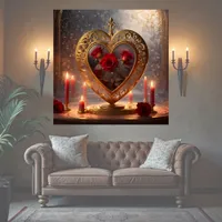 Victorian golden heart with red roses, vintage poster