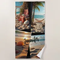 Photo collage beach life seashell beach towel