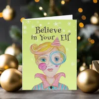 Mid Century Retro Elf Whimsical Christmas Poem Holiday Card