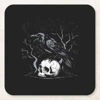 Crow, F-Caw-F Bird Moon Gothic Adult Humor Square Paper Coaster