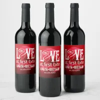 Gothic Red Rose Love at First Bite Wedding Wine Label