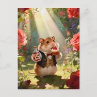 Adorable Hamster Eats Strawberry Cupcake Postcard