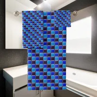 Modern mosaic in black, royal blue and light blue  bath towel set