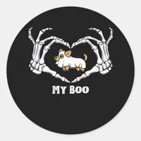 My Boo Chihuahua Costume With Skeleton Heart Hands Classic Round Sticker
