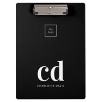 Black white monogram initials business logo clipboard