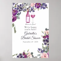 Violet and Plum Floral Bridal Shower Wine Tasting Poster