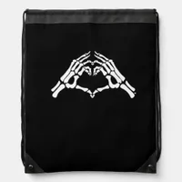 Skeleton Heart And Hands Sign Drawstring Bag