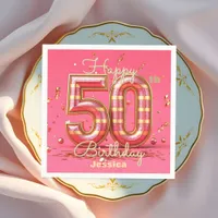 Elegant Glitzy Striped Pink & Gold 50th Birthday  Napkins