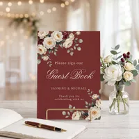 Burgundy White Floral Wedding Guest Book Holder