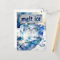 Melting ice cubes watercolor  postcard