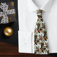 Festive Winter Greenery Red Berries Christmas Neck Tie