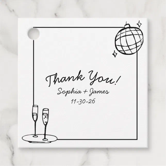 Retro Disco Personalized Wedding Thank You Favor Tags