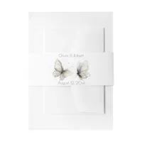  Elegant Abstract Ink Pastel Butterflies Invitation Belly Band