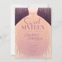 Elegant Rose Gold Glitter Dress Sweet Sixteen Invitation