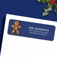 Navy Blue Gingerbread Man Christmas Return Address Label