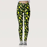 Illustrated Lemons Leaves Modern Summer Pattern Leggings