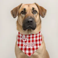 Stylish Red Vichy Paw Love Personalized Pet Bandana Collar