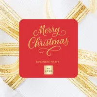 Christmas red gold business logo square sticker