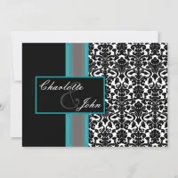 Aqua White Black Damask Wedding Invitations