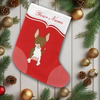 Chihuahua Dog Cute Cartoon Brown White Name Large Christmas Stocking