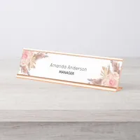 Pampas grass blush pink floral monogram desk name plate