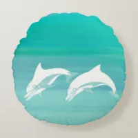 Dolphins aquamarine ocean water round pillow