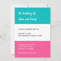 Colorful Aqua Hot Pink Wedding Invitation