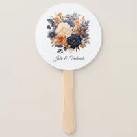 Navy Blue, Burnt Orange & Champagne Floral Wedding Hand Fan