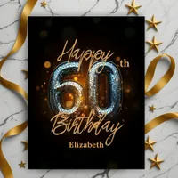 Trendy Elegant Gold Mosaic on Black 60th Birthday Postcard