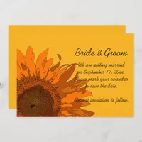 Orange Sunflower on Yellow Wedding Save the Date Invitation