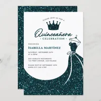 Elegant Dress & Crown Quinceañera Birthday Party Invitation
