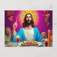 Colorful Funny Jesus at his Birthday Postcard