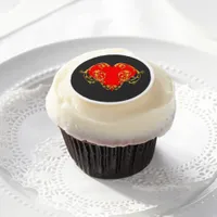 Bold Romantic Valentine Red Goth Heart   Edible Frosting Rounds