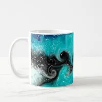 Teal, Blue and Black Fluid Art Marble Swirls Coffee Mug
