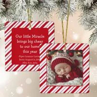 New Parent Baby's First Christmas Photo Peppermint Ceramic Ornament